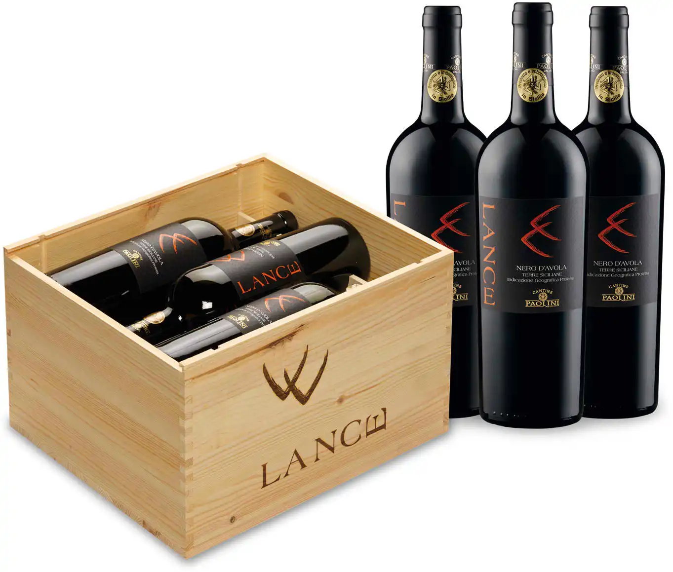 Lance Nero d´Avola  IGP - in 6er Holzkiste - Lance Nero d´Avola  IGP - in 6er Holzkiste -