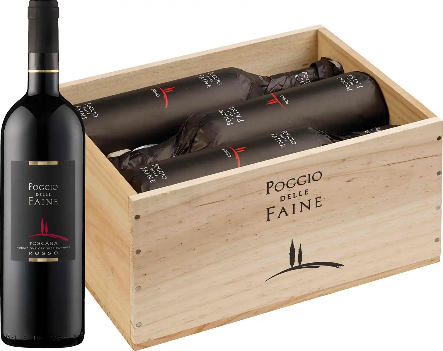 Poggio delle Faine Rosso  IGT - in 6er Holzkiste - Poggio delle Faine Rosso  IGT - in 6er Holzkiste -